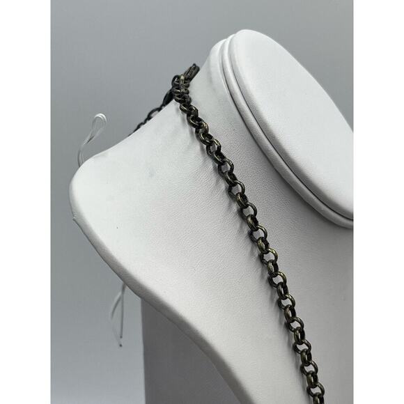 J. Crew Silver Tone Shades of Green Rhinestones Chain Clustered Necklace - Picture 7 of 16